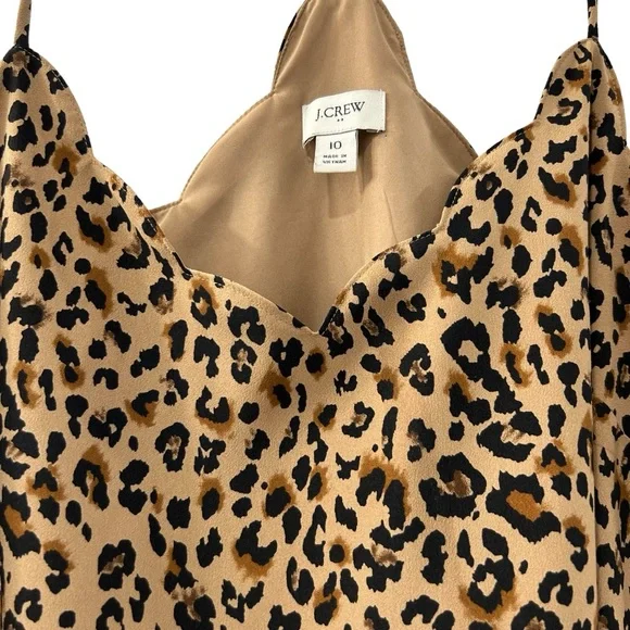 J. Crew Factory Black and Tan Animal Print Scalloped V-neck Cami Top Size 10 - Picture 3 of 7